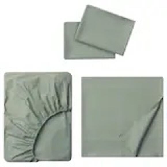 IKEA Dvala Gray Green Cotton Queen Sheet Set Crisp Comfy Slumber Ready - Picture 1 of 3